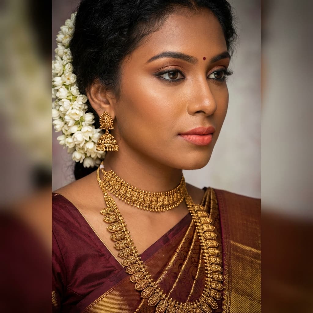 Traditional South Indian Bride with Temple Jewelry