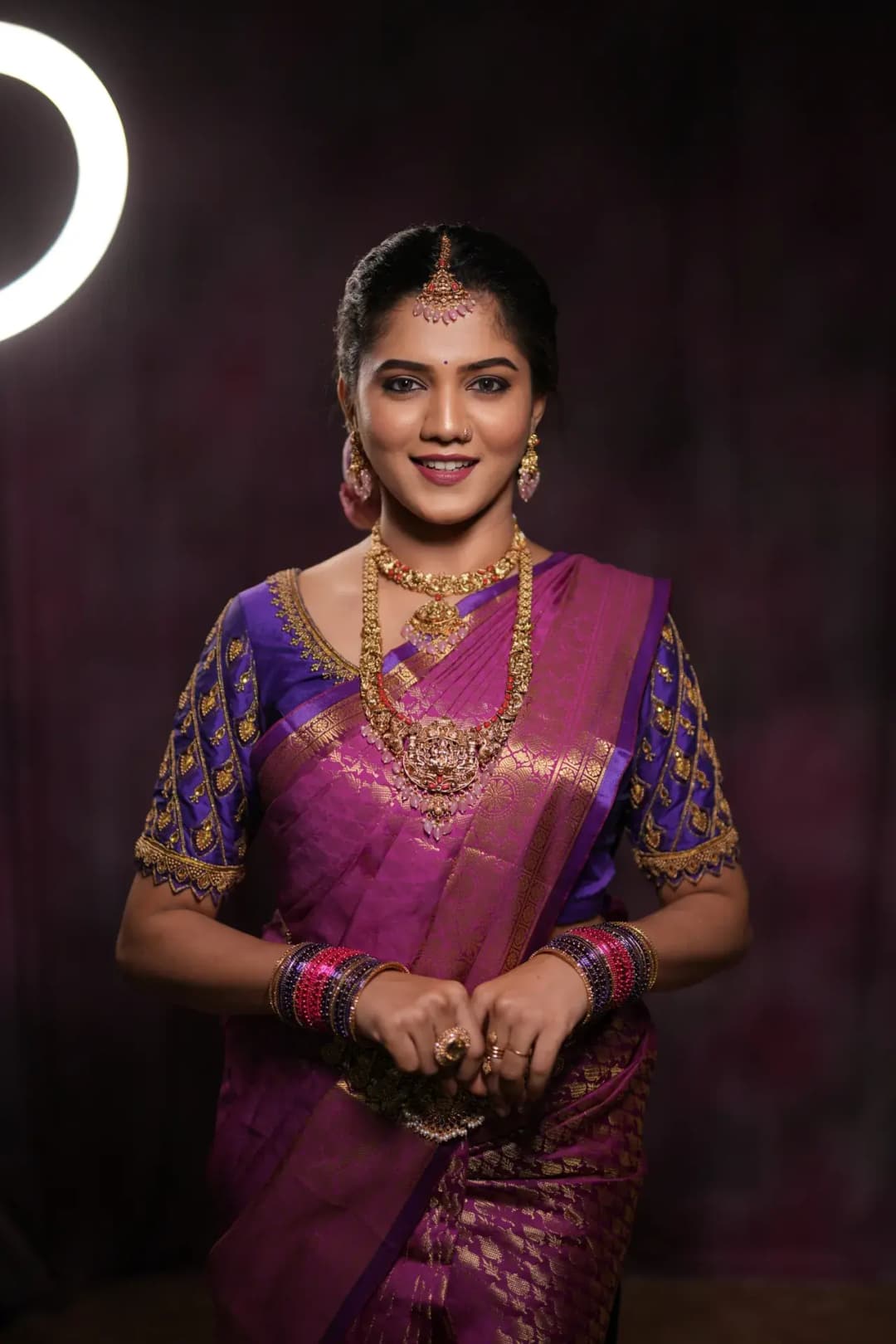South Indian bridal portrait by Makeup Niranjana, Chennai