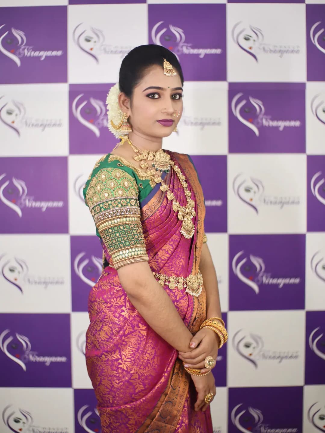 South Indian bridal portrait by Makeup Niranjana, Chennai
