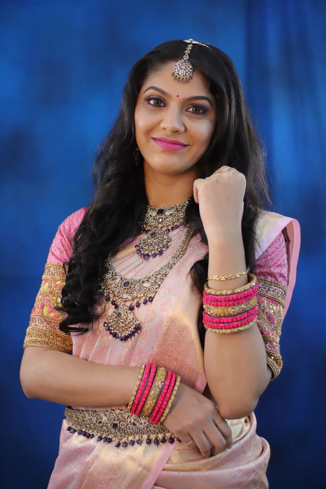 South Indian bridal portrait by Makeup Niranjana, Chennai