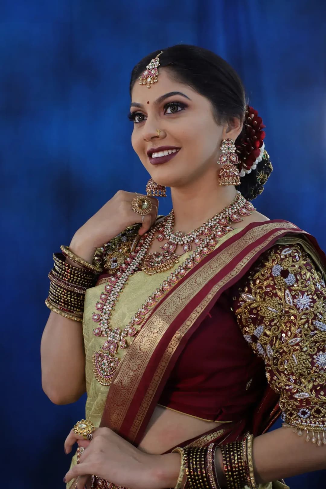 South Indian bridal portrait by Makeup Niranjana, Chennai