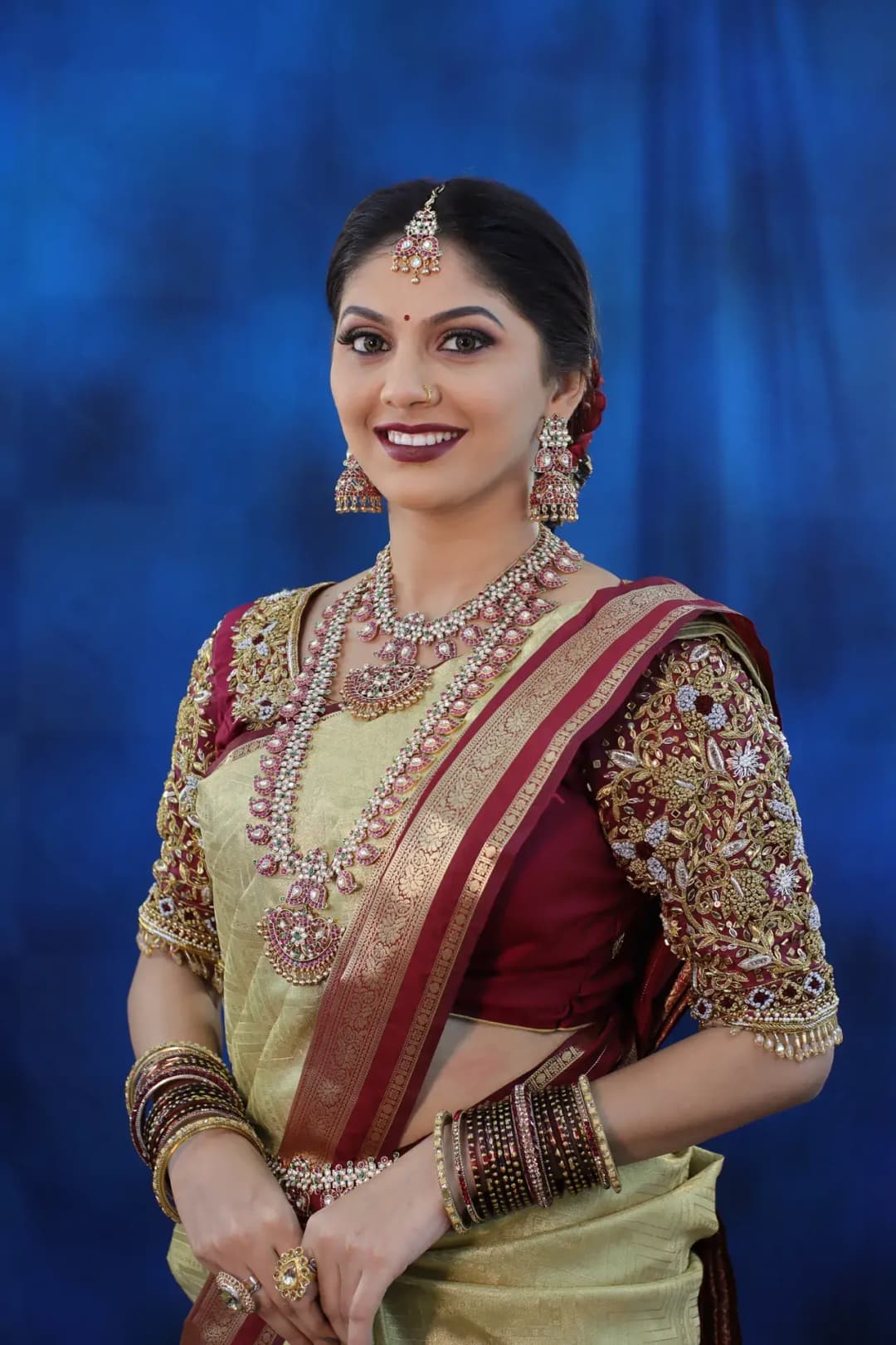 South Indian bridal portrait by Makeup Niranjana, Chennai