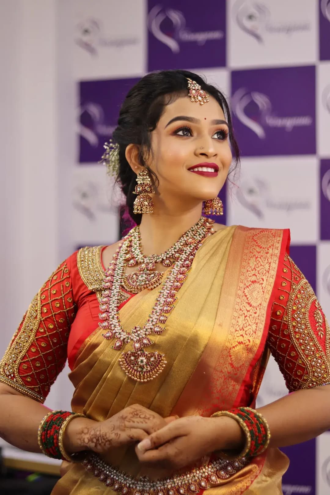 South Indian bridal portrait by Makeup Niranjana, Chennai