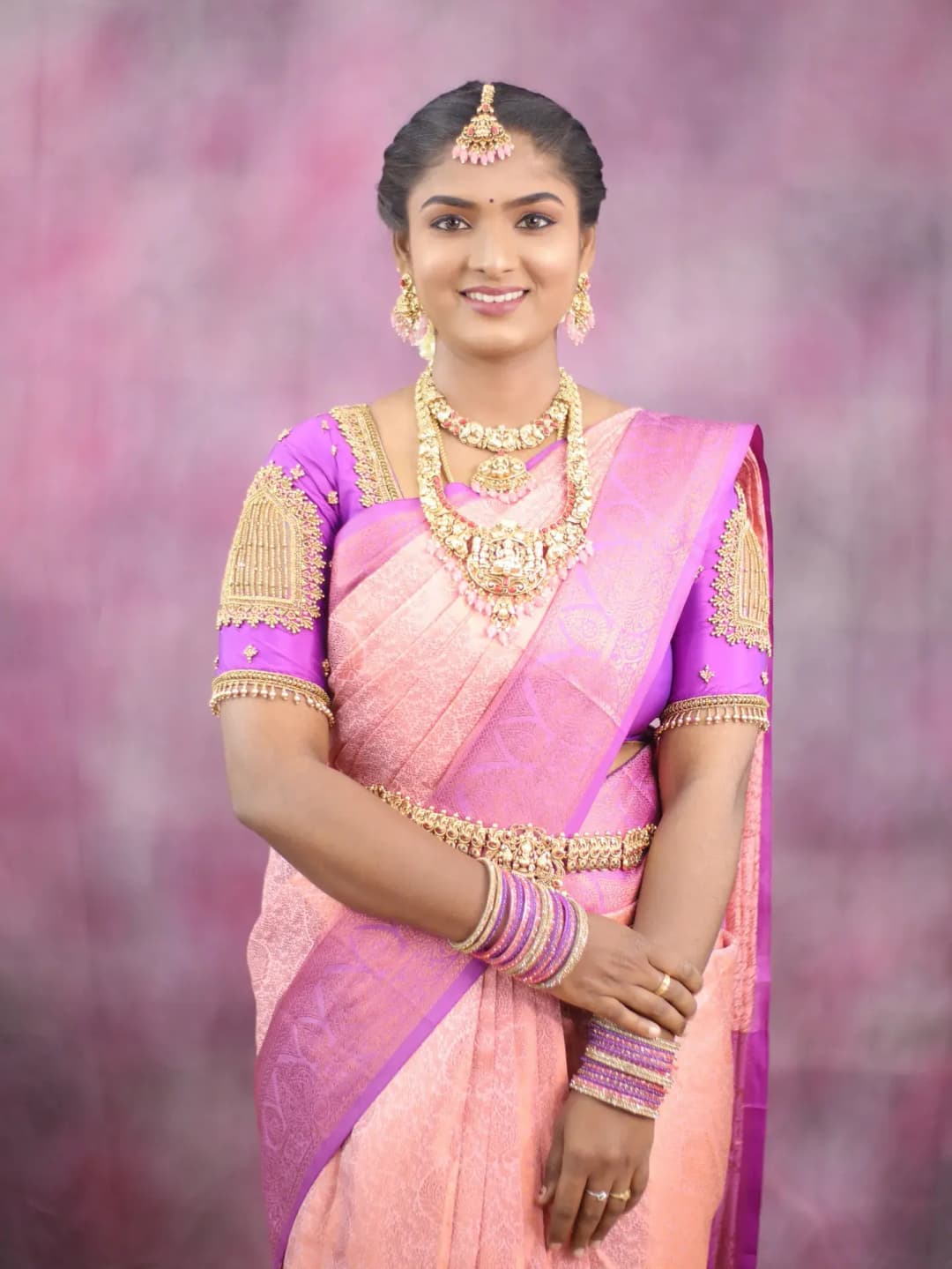 South Indian bridal portrait by Makeup Niranjana, Chennai