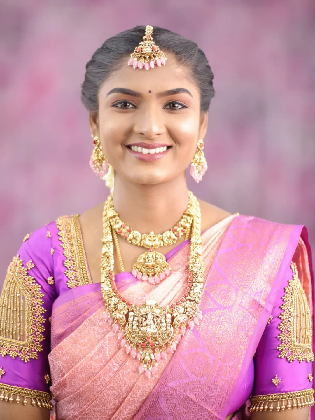 South Indian bridal portrait by Makeup Niranjana, Chennai