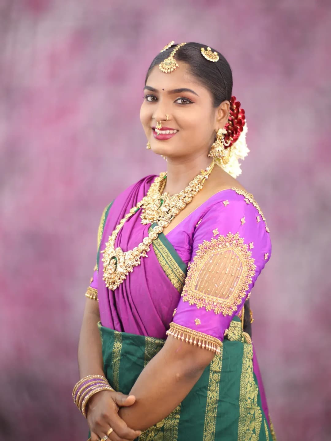 South Indian bridal portrait by Makeup Niranjana, Chennai