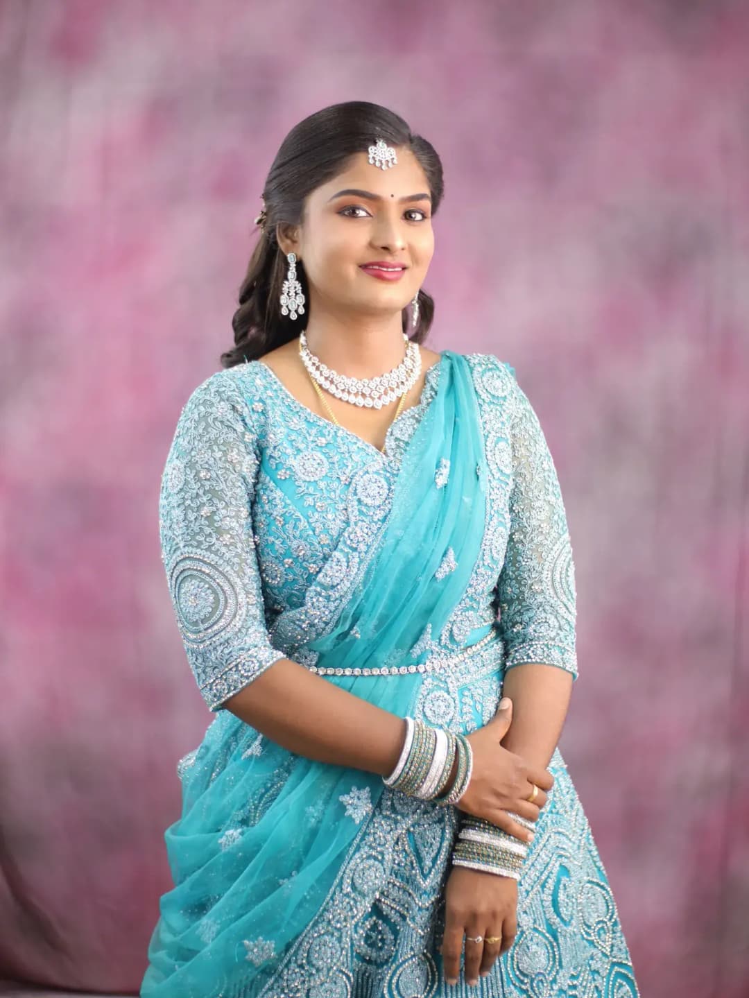 South Indian bridal portrait by Makeup Niranjana, Chennai