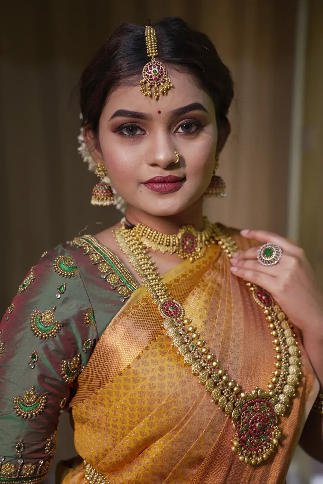 South Indian bridal portrait by Makeup Niranjana, Chennai