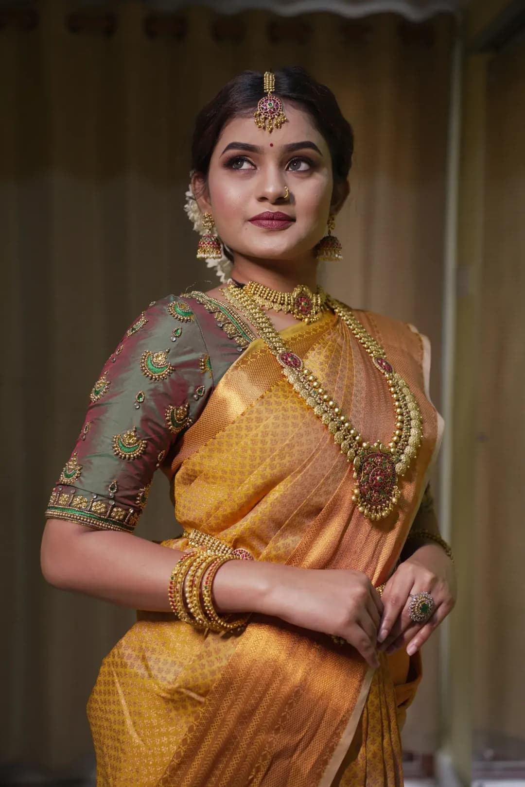 South Indian bridal portrait by Makeup Niranjana, Chennai