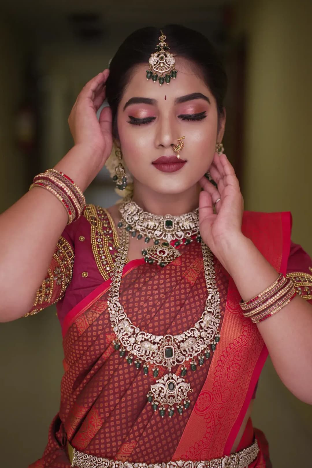 South Indian bridal portrait by Makeup Niranjana, Chennai