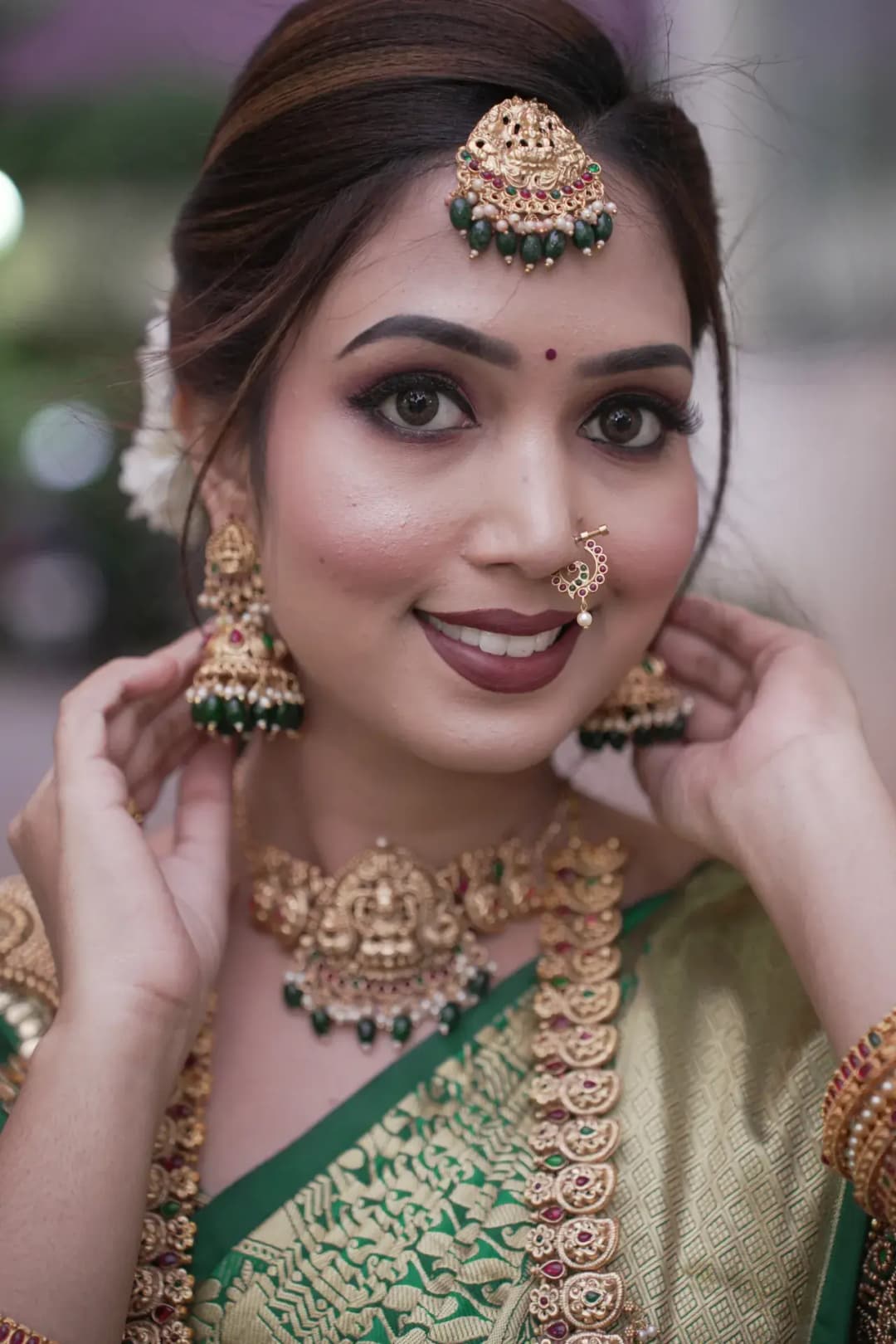 South Indian bridal portrait by Makeup Niranjana, Chennai