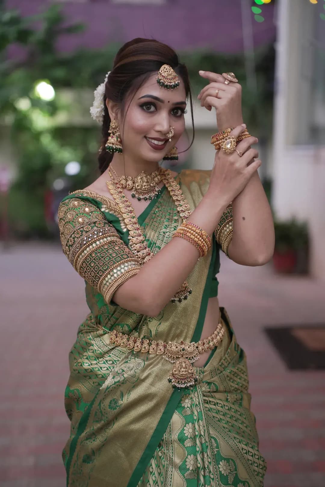 South Indian bridal portrait by Makeup Niranjana, Chennai