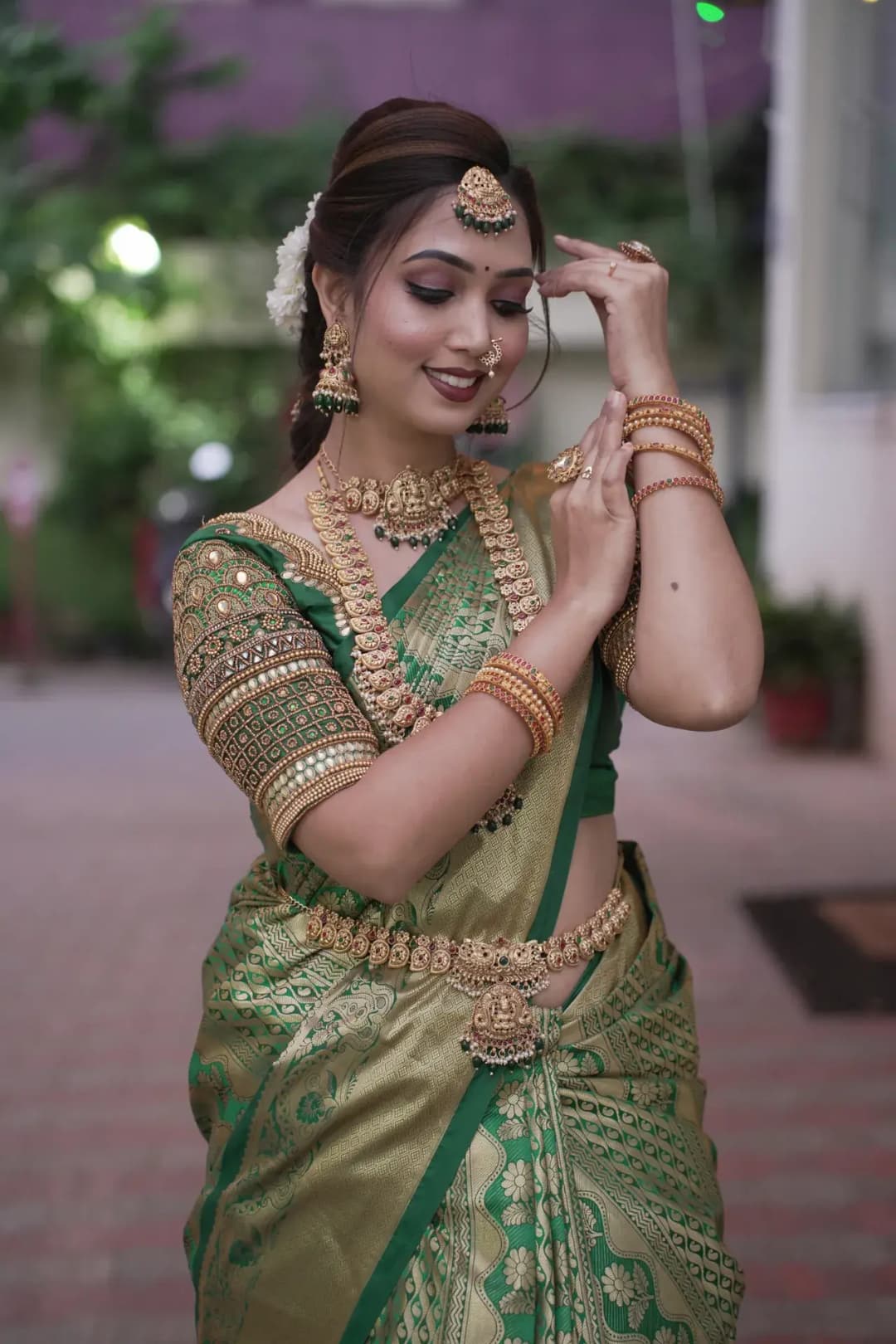 South Indian bridal portrait by Makeup Niranjana, Chennai
