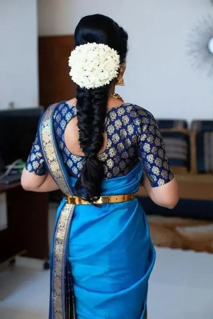 Bridal hairstyle by Makeup Niranjana — jadai-billai and traditional Chennai hair styling