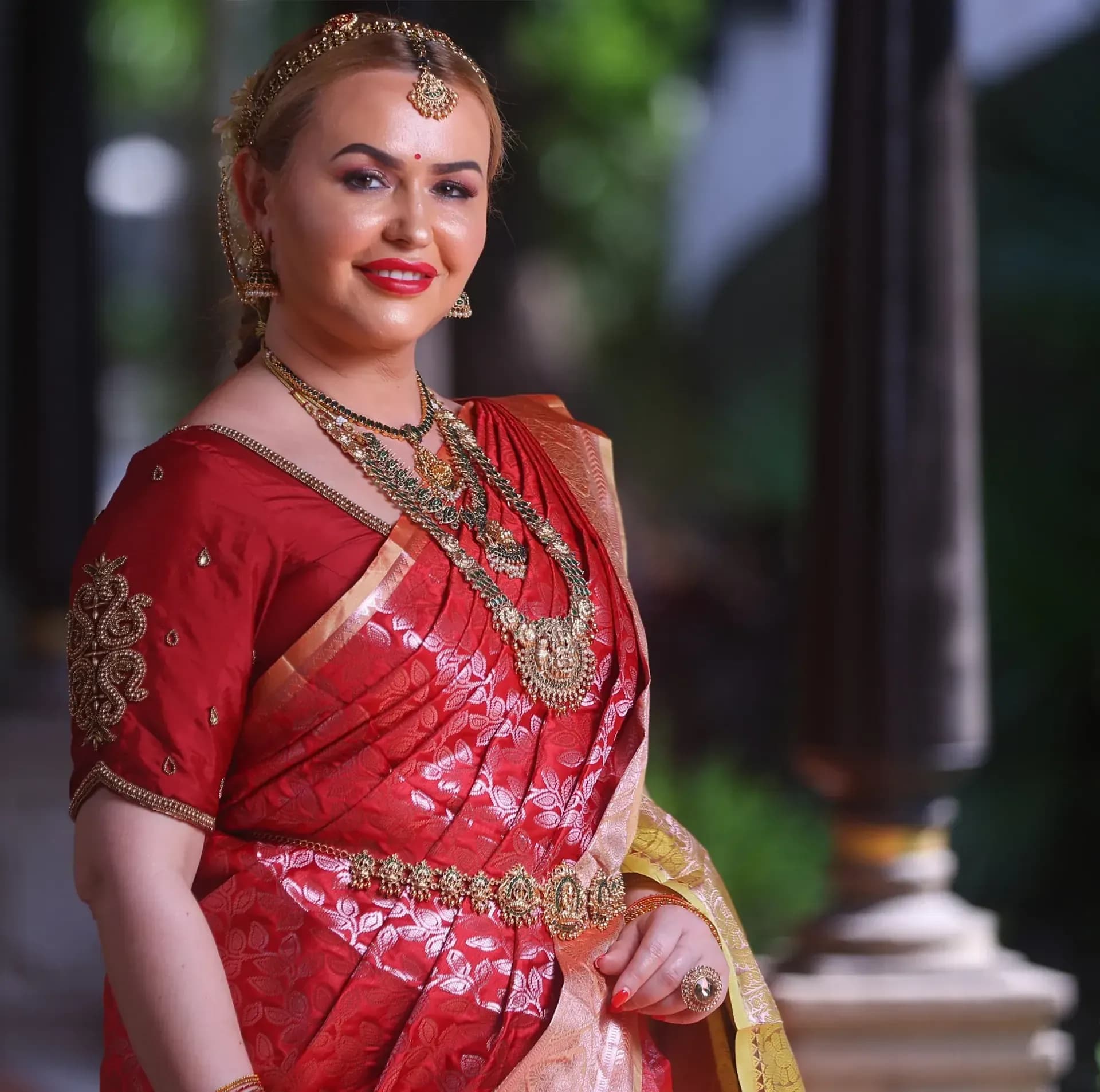 South Indian bridal portrait by Makeup Niranjana, Chennai