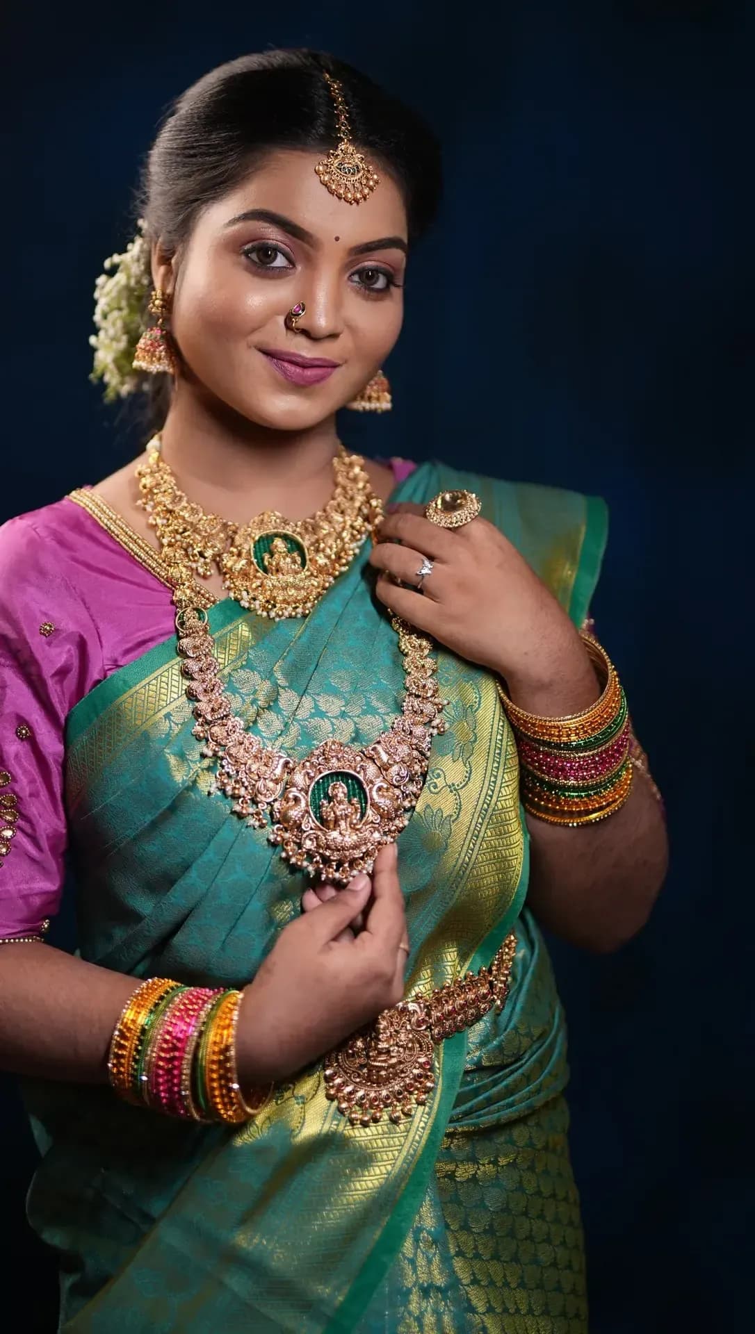 South Indian bridal portrait by Makeup Niranjana, Chennai