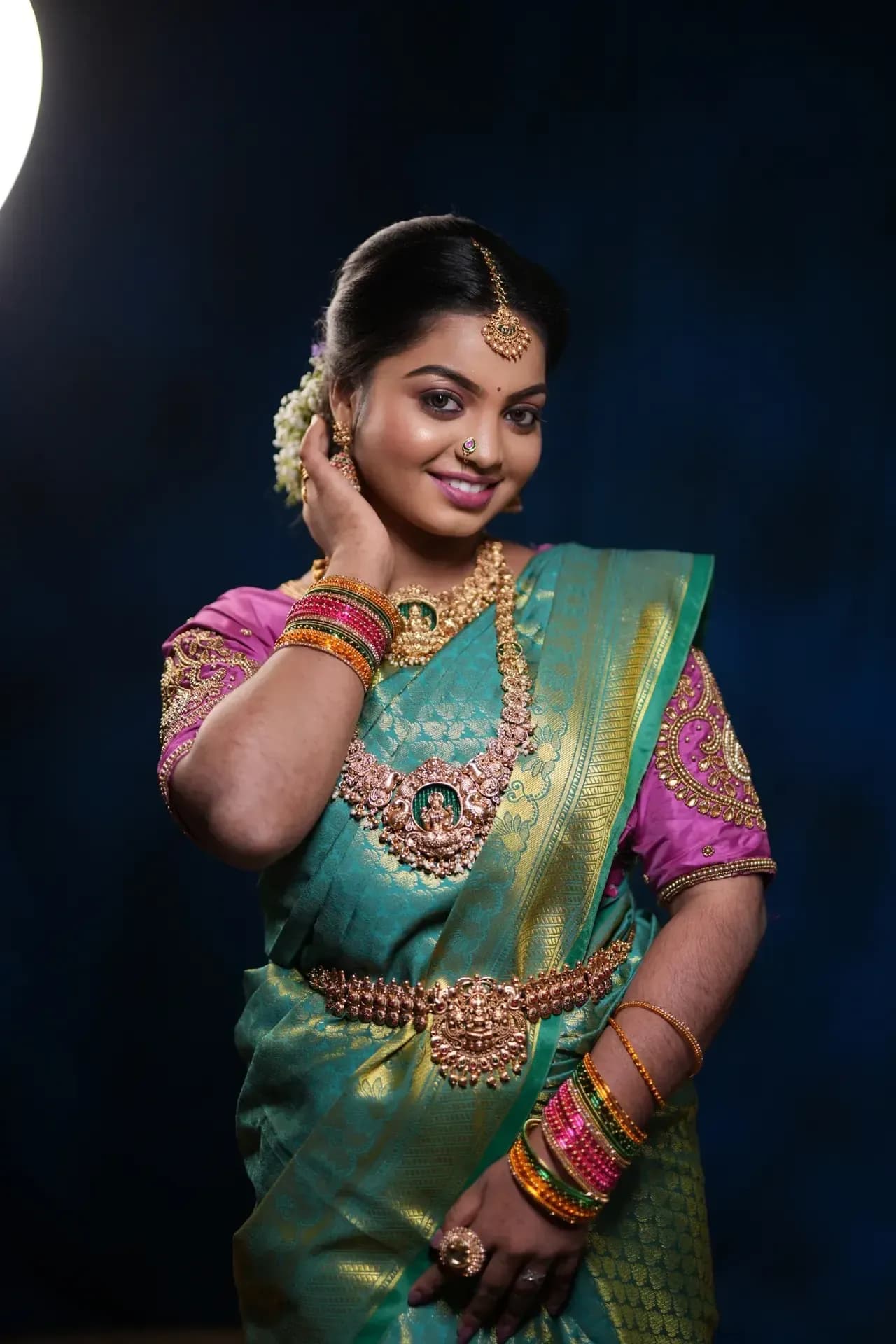 South Indian bridal portrait by Makeup Niranjana, Chennai