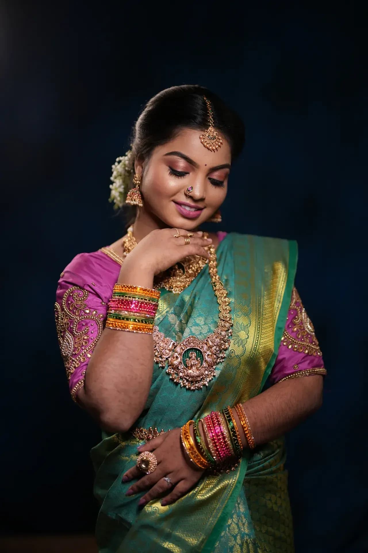 South Indian bridal portrait by Makeup Niranjana, Chennai