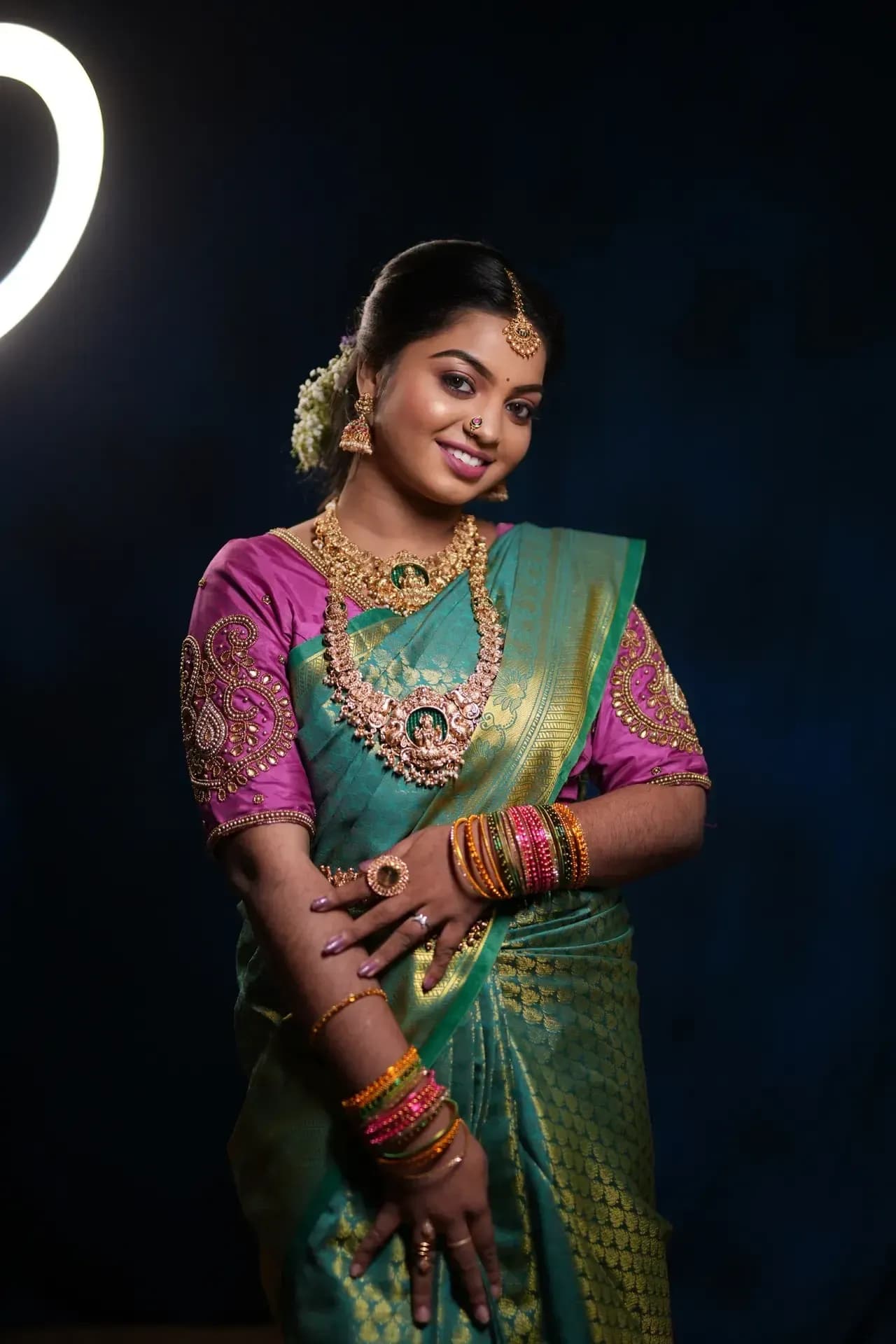 South Indian bridal portrait by Makeup Niranjana, Chennai