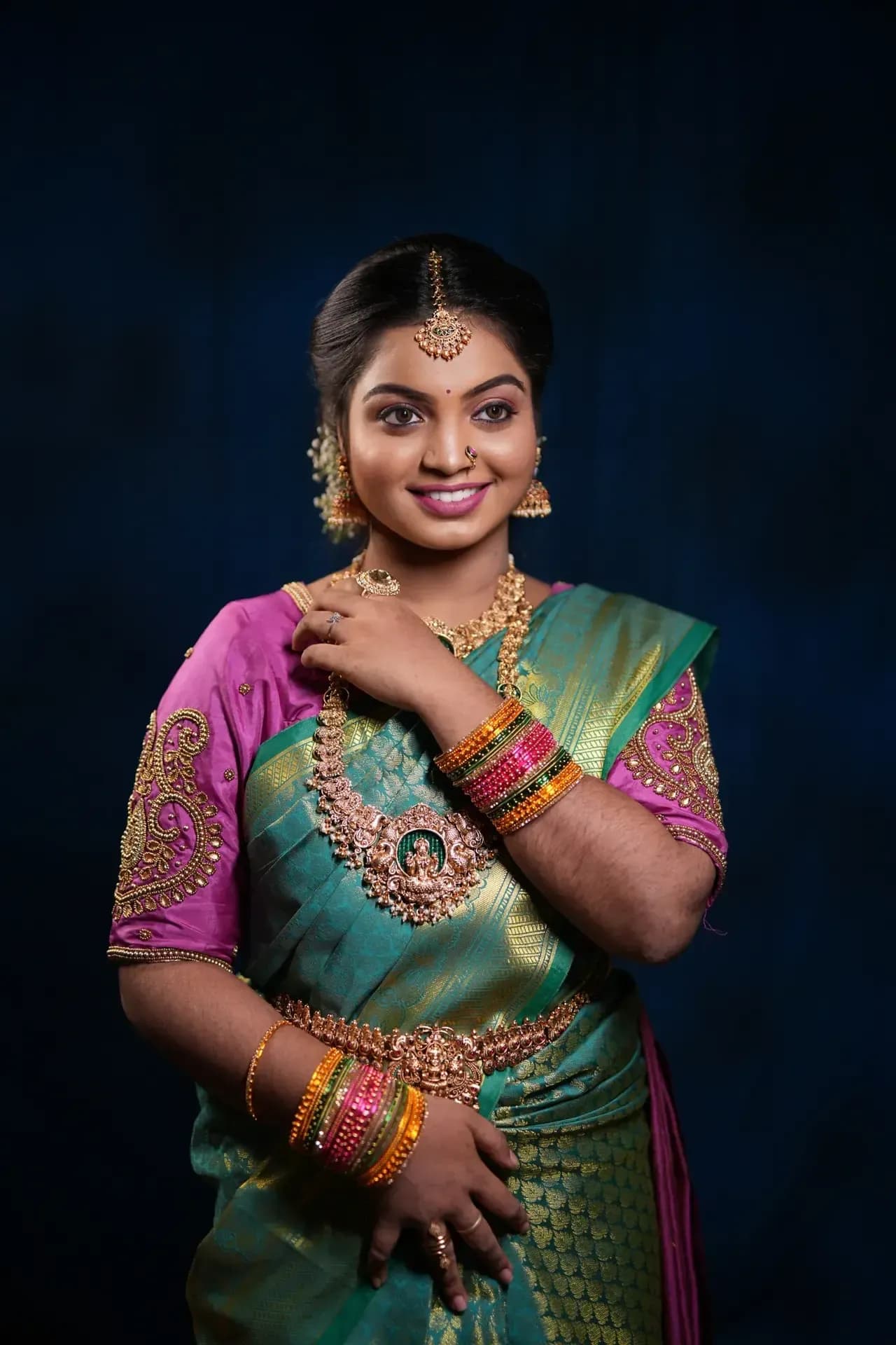 South Indian bridal portrait by Makeup Niranjana, Chennai