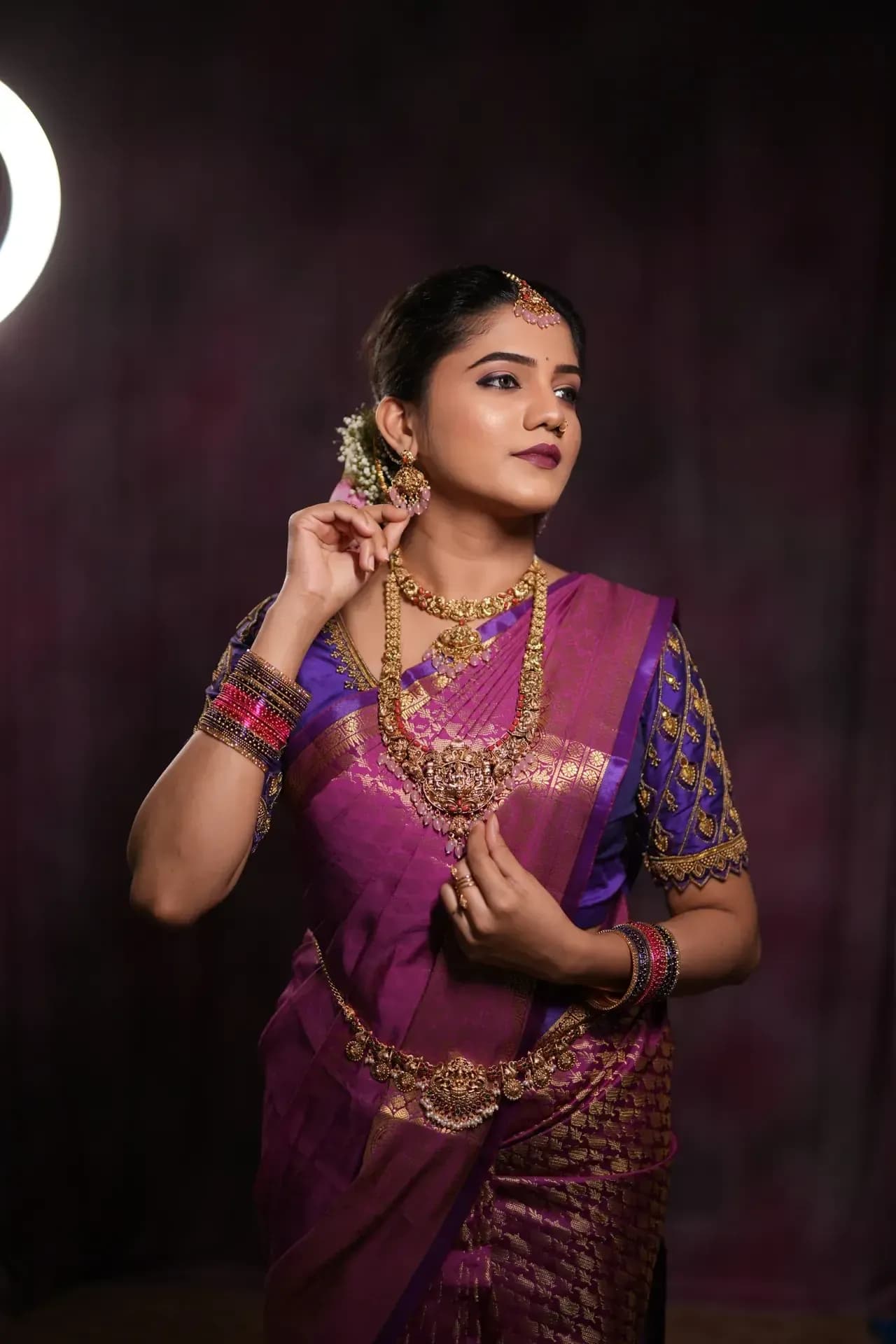 South Indian bridal portrait by Makeup Niranjana, Chennai