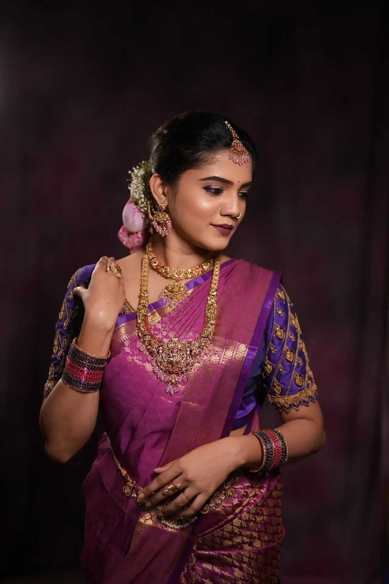 South Indian bridal portrait by Makeup Niranjana, Chennai