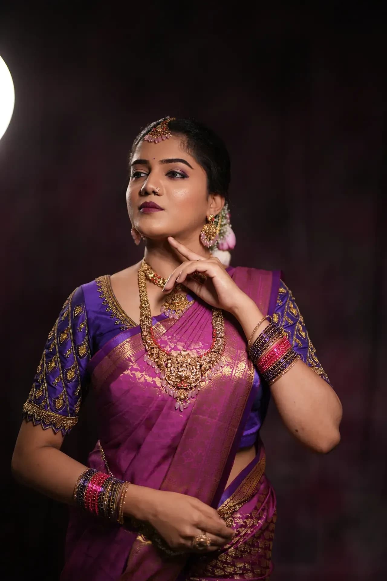 South Indian bridal portrait by Makeup Niranjana, Chennai