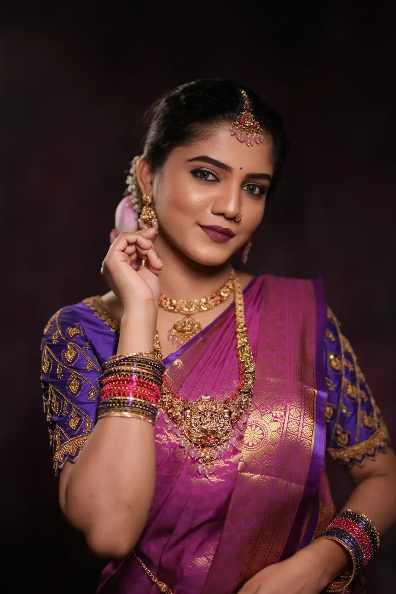 South Indian bridal portrait by Makeup Niranjana, Chennai