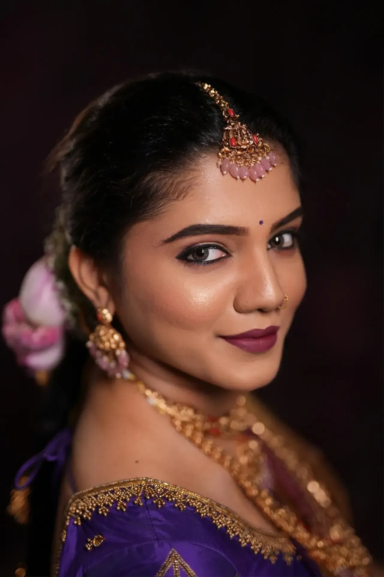 South Indian bridal portrait by Makeup Niranjana, Chennai