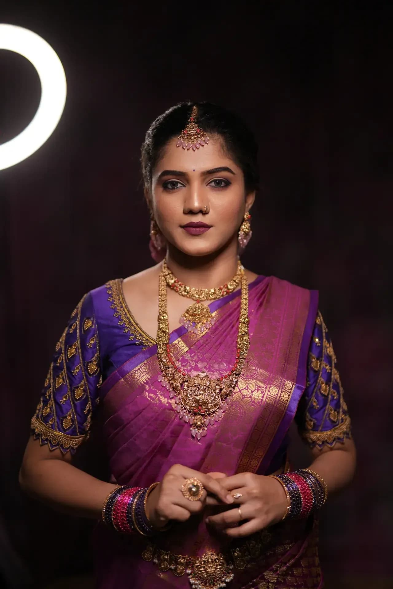 South Indian bridal portrait by Makeup Niranjana, Chennai