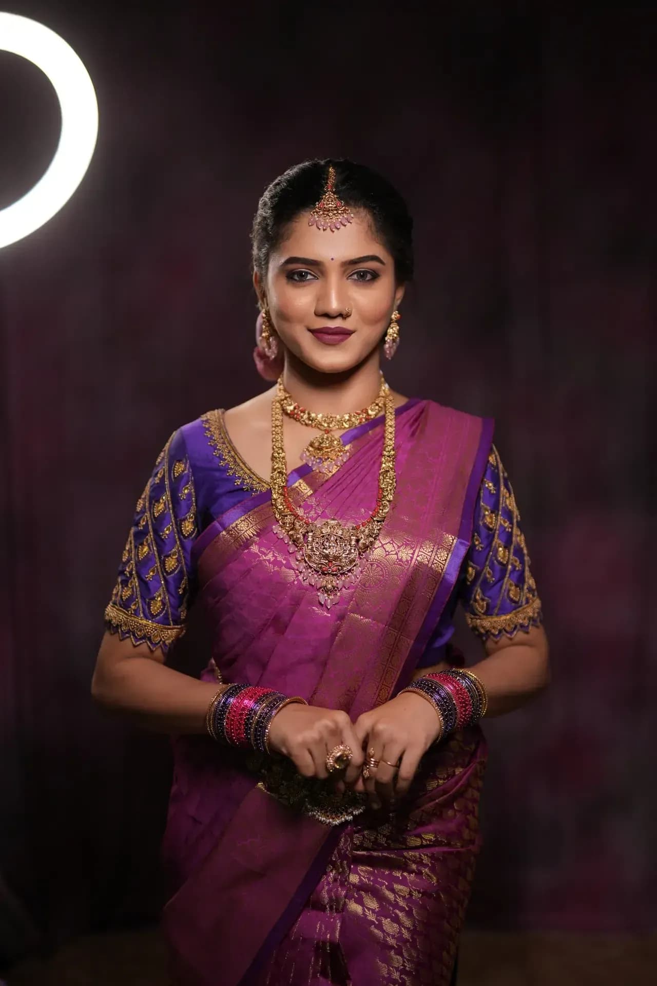 South Indian bridal portrait by Makeup Niranjana, Chennai