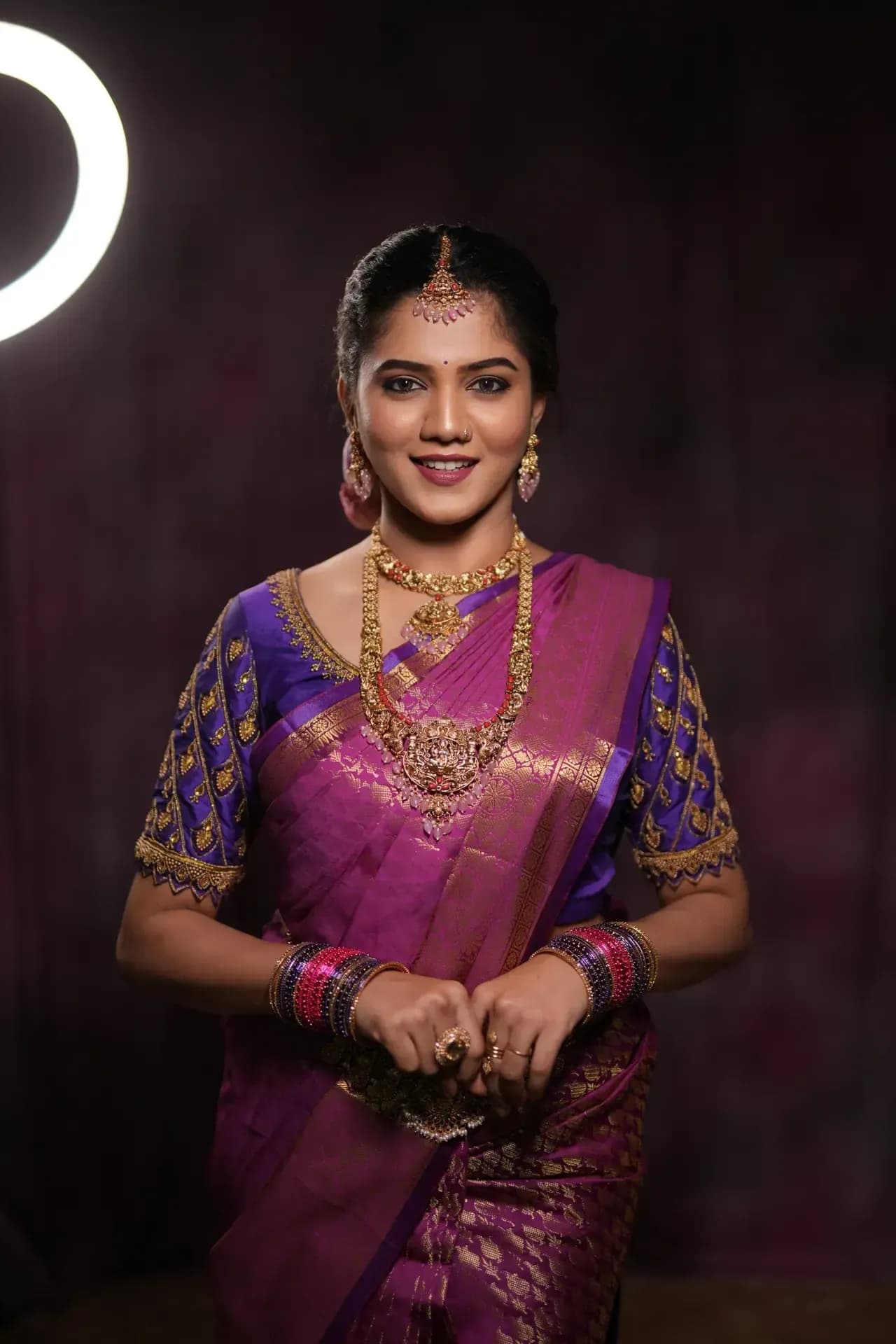 South Indian bridal portrait by Makeup Niranjana, Chennai