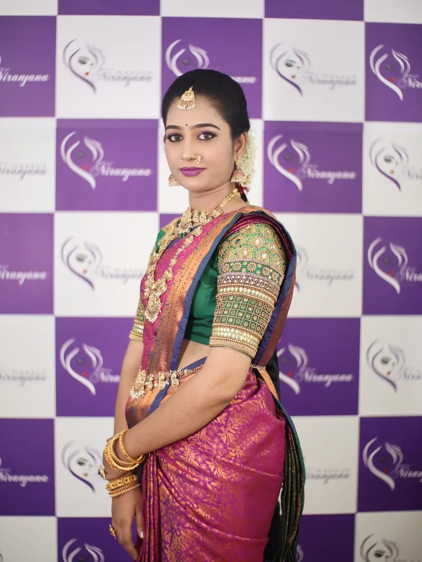 South Indian bridal portrait by Makeup Niranjana, Chennai