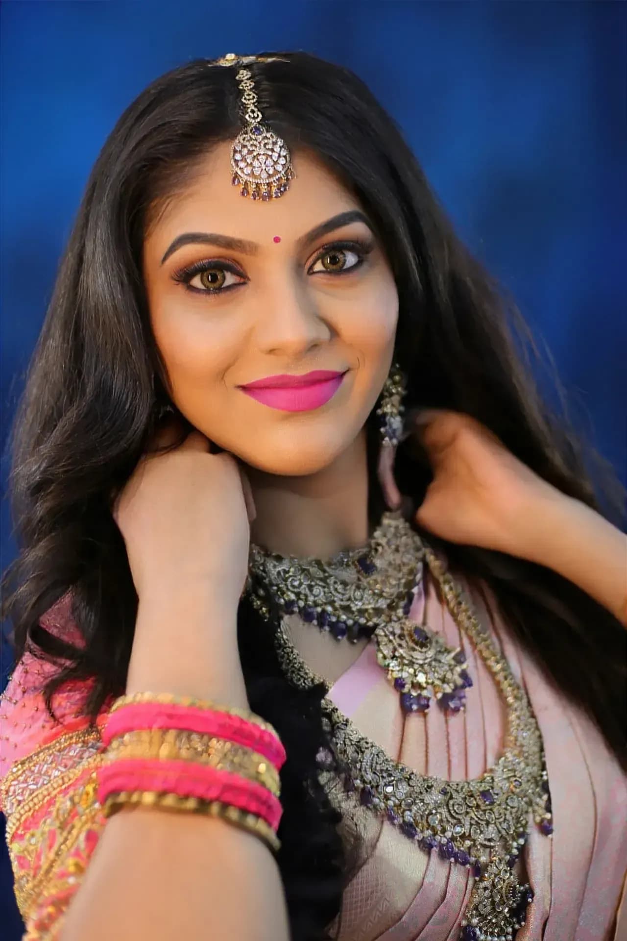 South Indian bridal portrait by Makeup Niranjana, Chennai