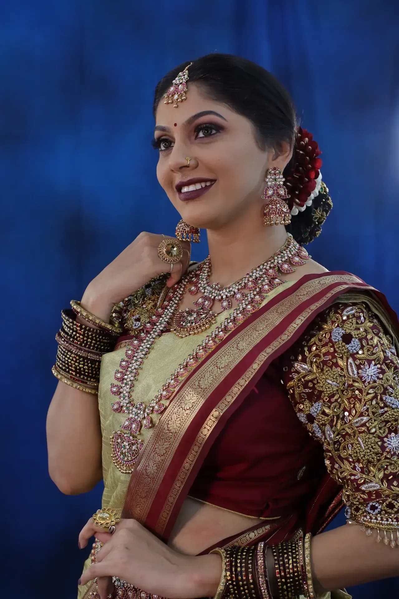 South Indian bridal portrait by Makeup Niranjana, Chennai