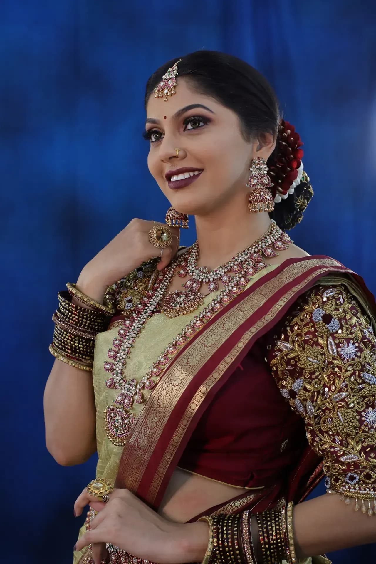 South Indian bridal portrait by Makeup Niranjana, Chennai