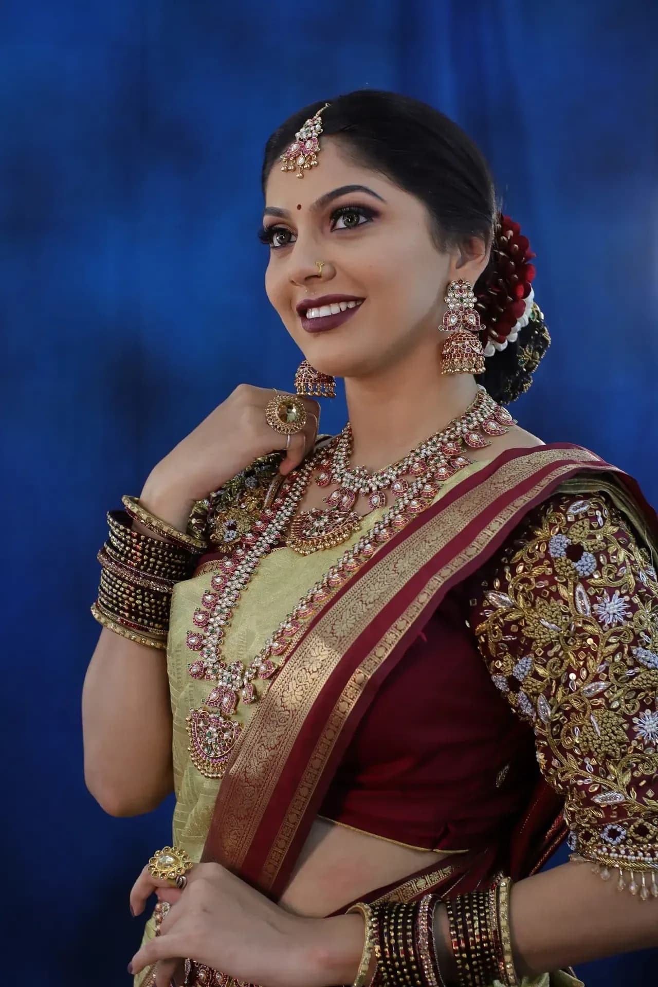 South Indian bridal portrait by Makeup Niranjana, Chennai