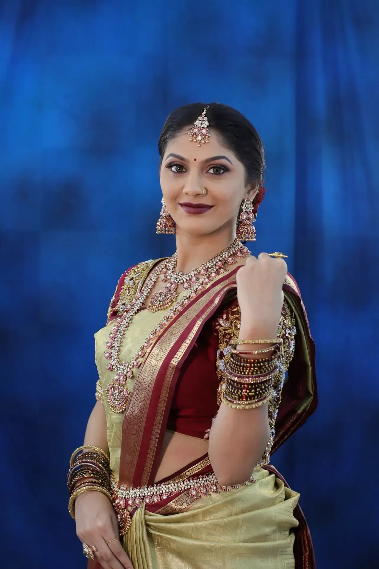 South Indian bridal portrait by Makeup Niranjana, Chennai