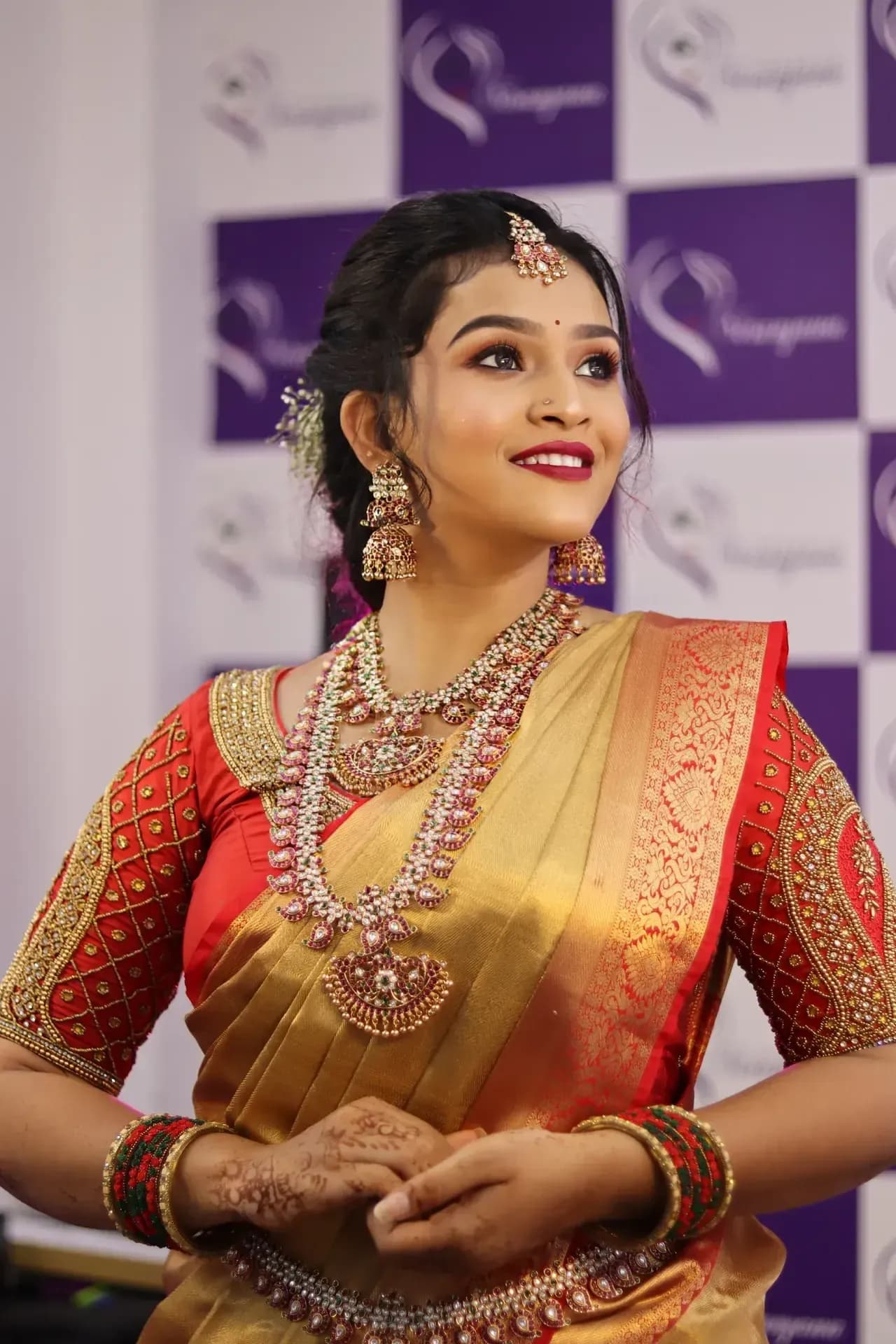 South Indian bridal portrait by Makeup Niranjana, Chennai