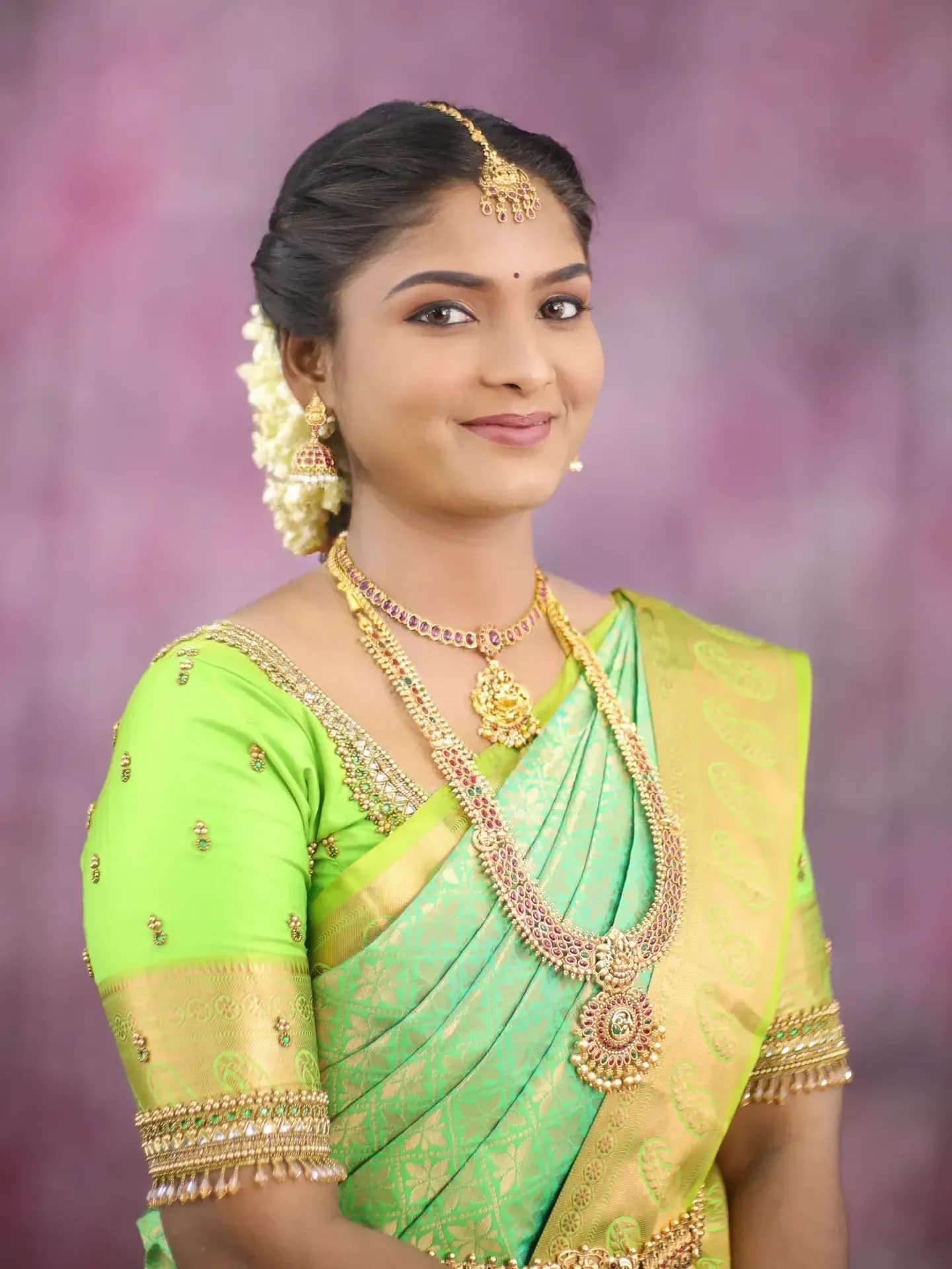 South Indian bridal portrait by Makeup Niranjana, Chennai
