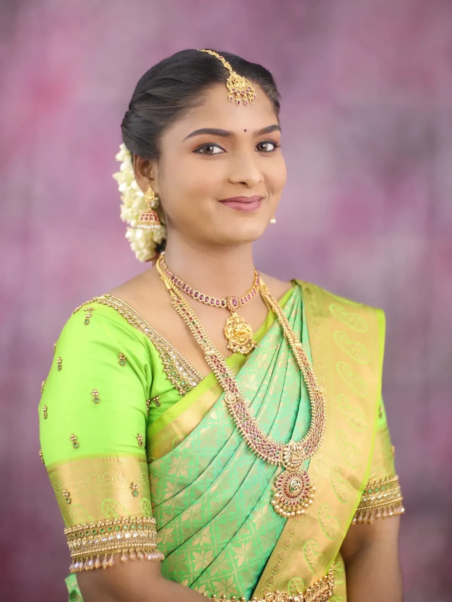 South Indian bridal portrait by Makeup Niranjana, Chennai