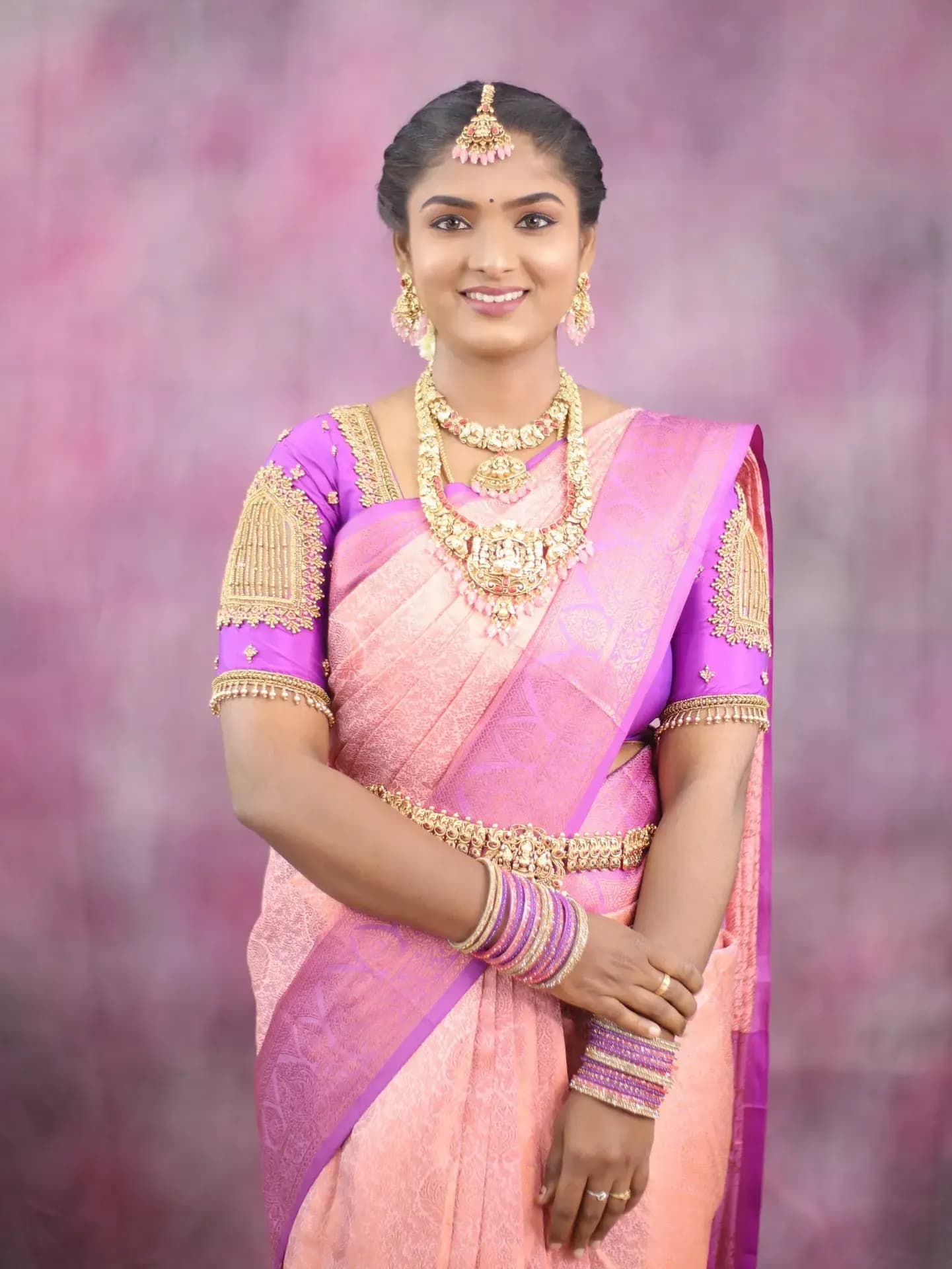 South Indian bridal portrait by Makeup Niranjana, Chennai