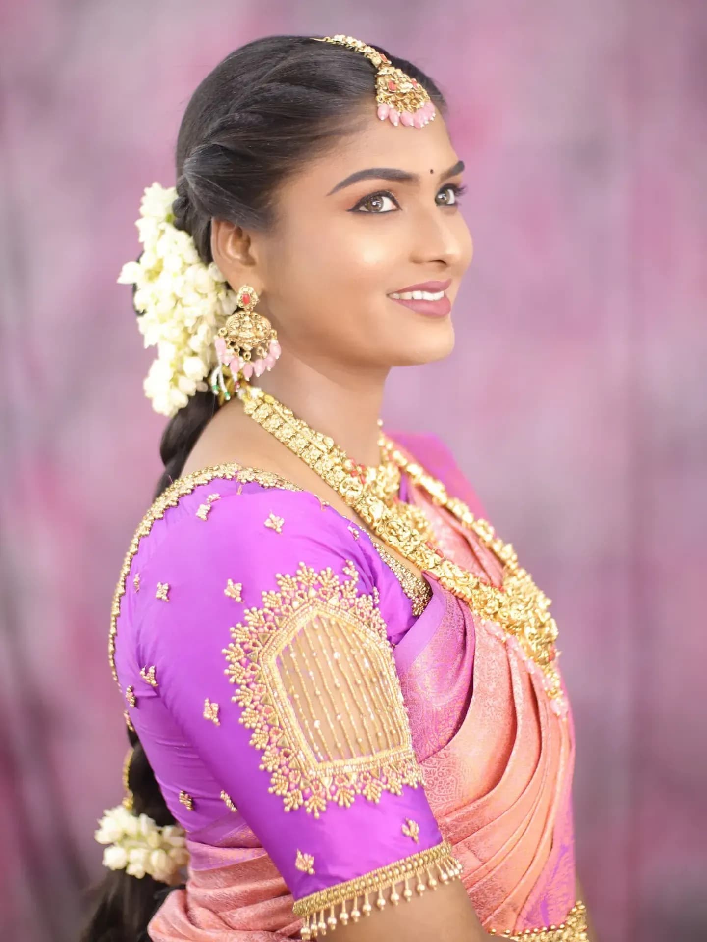 South Indian bridal portrait by Makeup Niranjana, Chennai