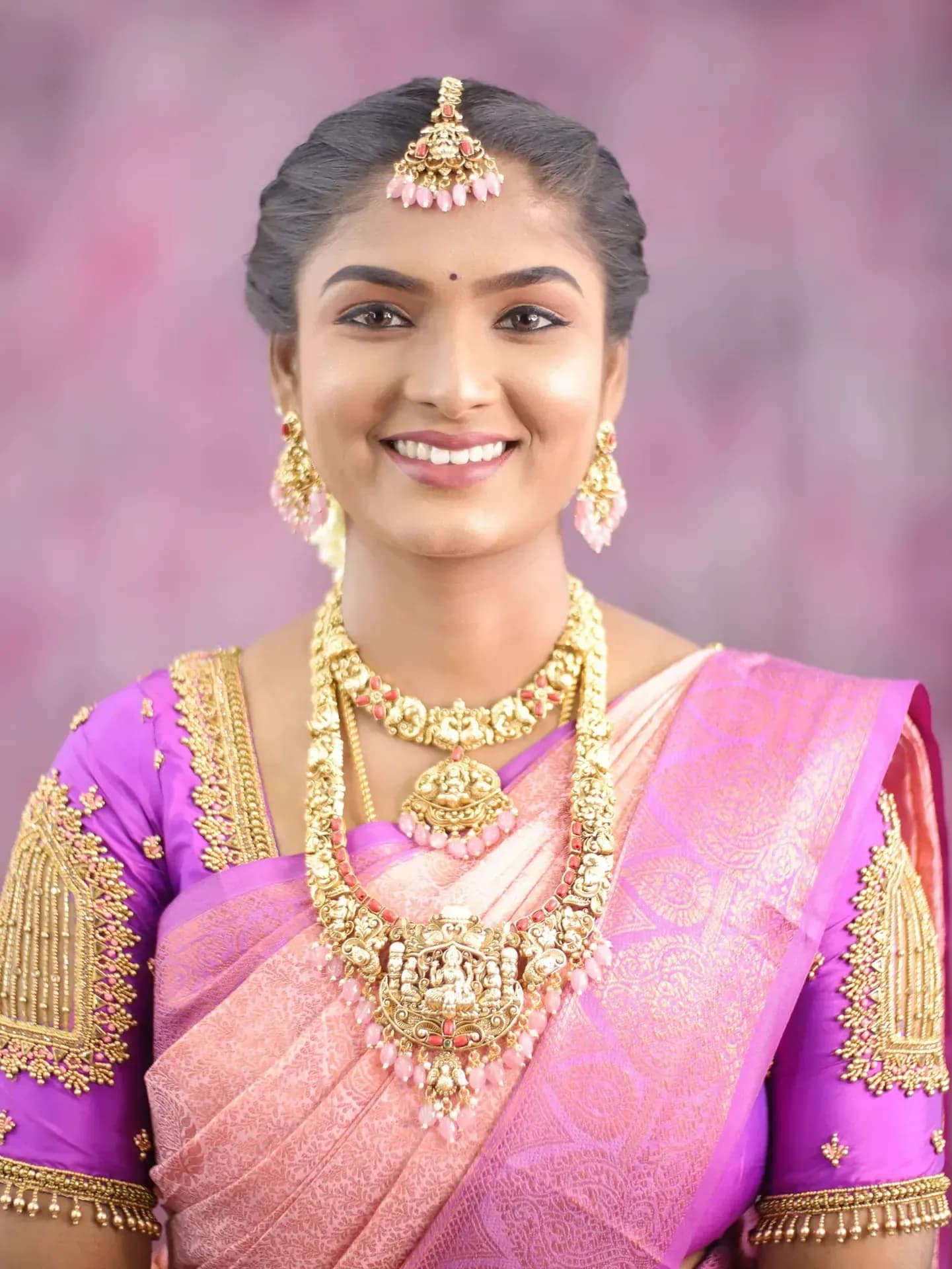 South Indian bridal portrait by Makeup Niranjana, Chennai
