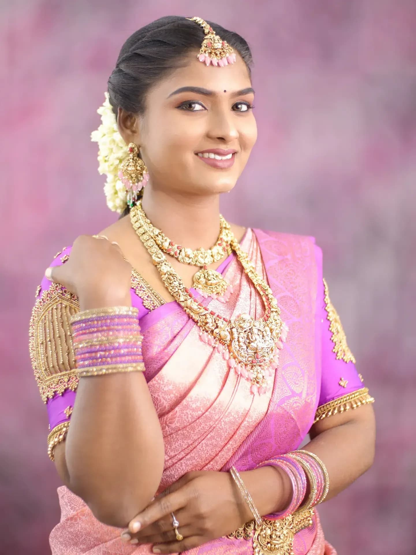 South Indian bridal portrait by Makeup Niranjana, Chennai