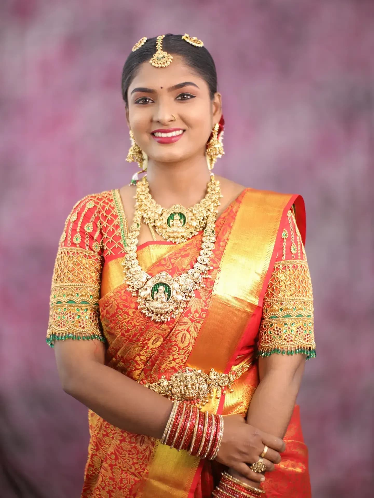 South Indian bridal portrait by Makeup Niranjana, Chennai