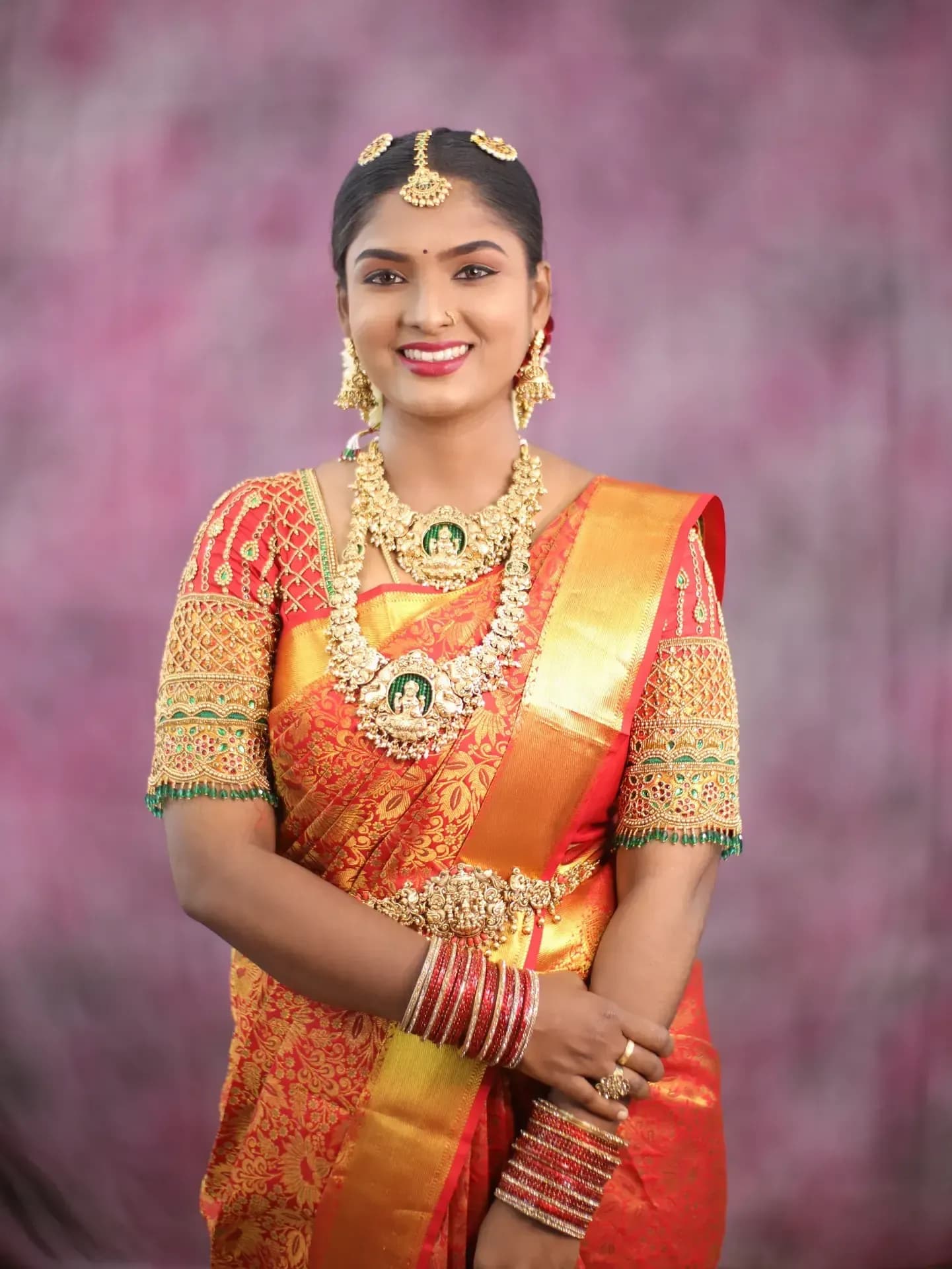 South Indian bridal portrait by Makeup Niranjana, Chennai