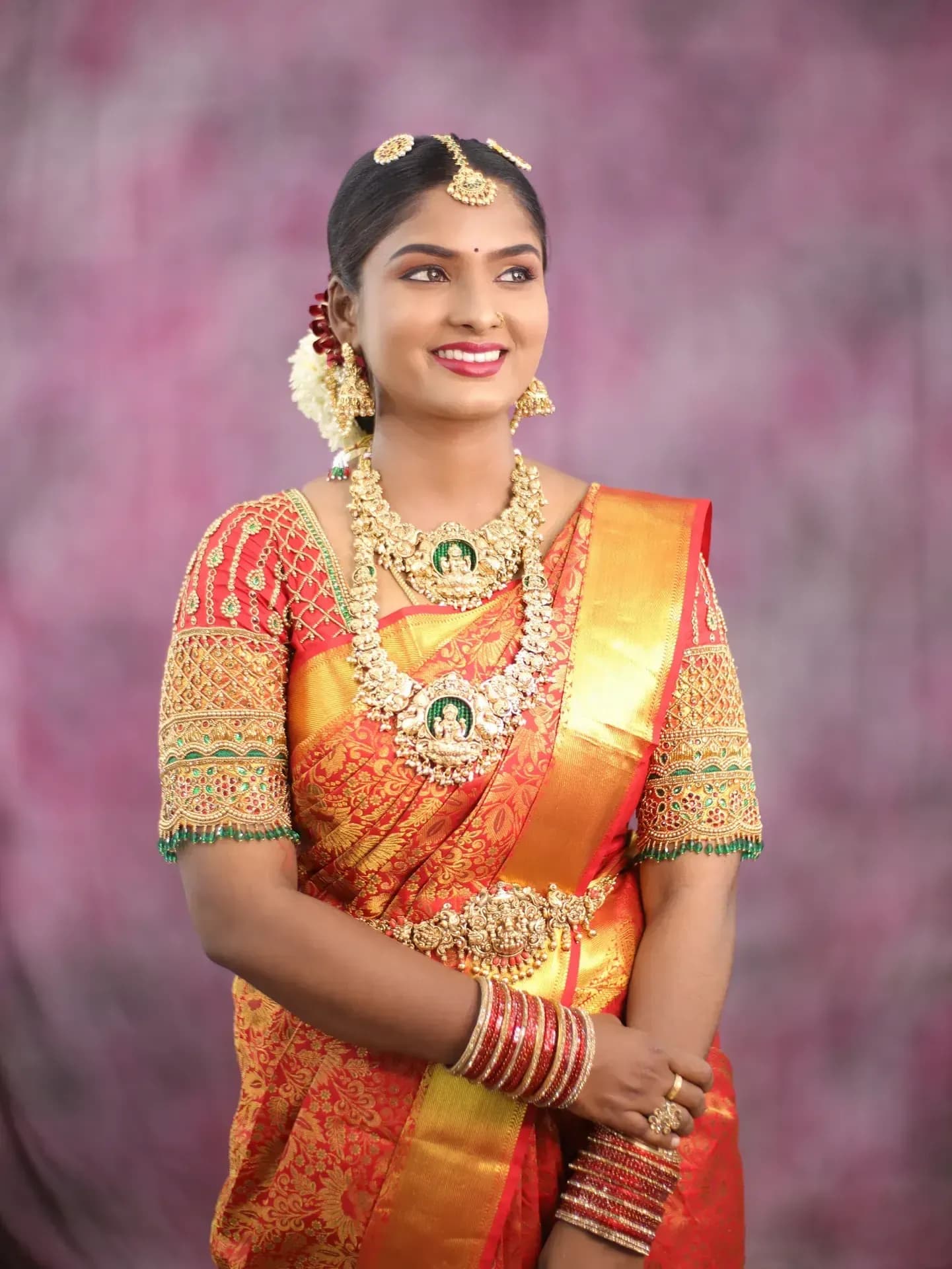 South Indian bridal portrait by Makeup Niranjana, Chennai