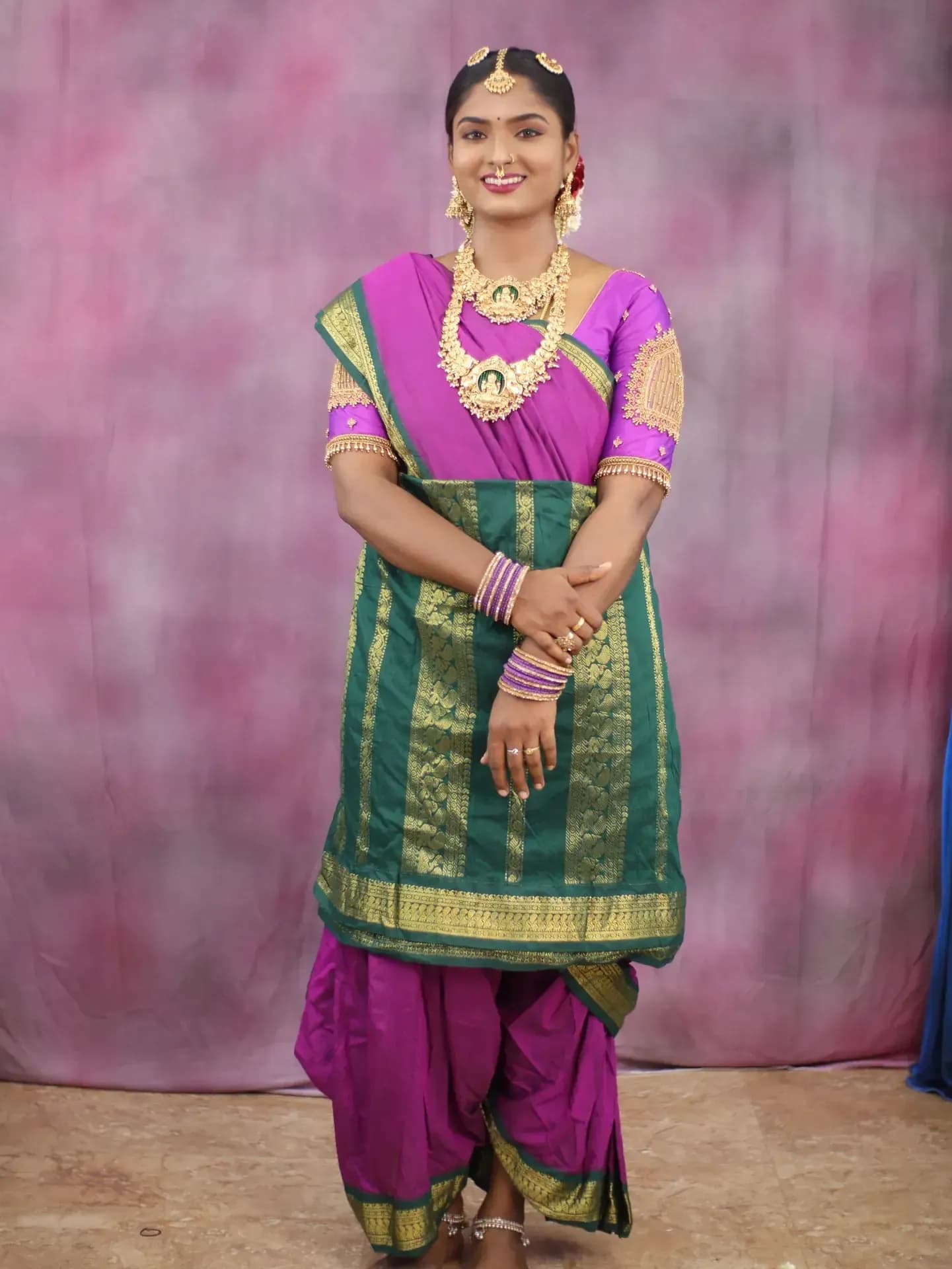 South Indian bridal portrait by Makeup Niranjana, Chennai