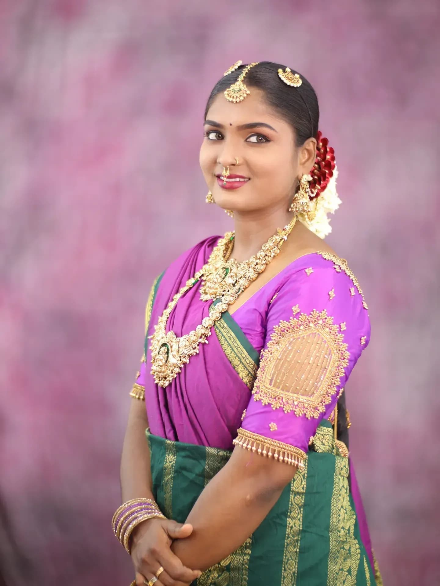 South Indian bridal portrait by Makeup Niranjana, Chennai